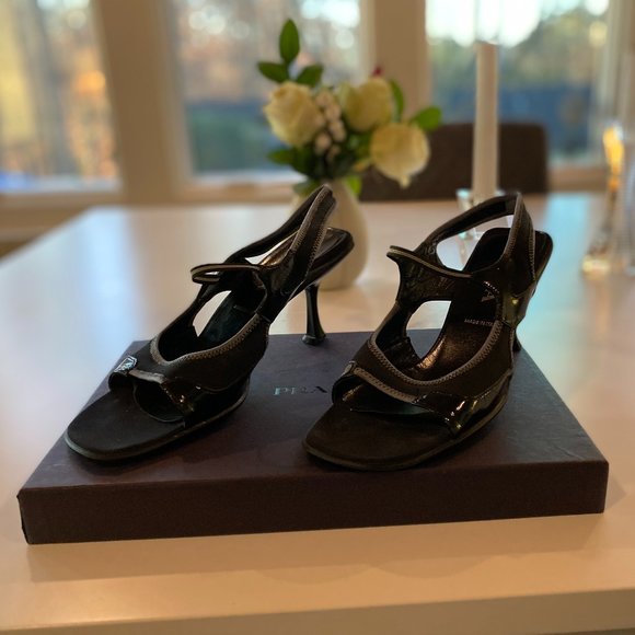 PRADA Black Kitten Heel Slingback Sandal - Picture 2 of 6